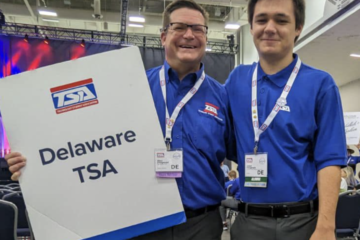 Mike Fitzgerald and son leading the Delaware delegation at 2023 Technology Student Association Conference in Louisville, Kentucky.